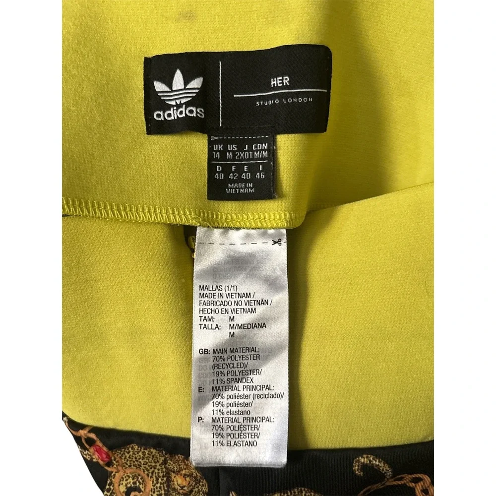 Adidas HER Studio London Leopard Chain Print Leggings Black Gold Lime Green M - Picture 5 of 5